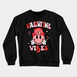 Groovy Checkered Valentine Vibes Valentines Day Girls Womens Crewneck Sweatshirt